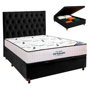 Imagem de Box Bau Blindado + Colchão Casal High Foam Ortobom + Cabeceira