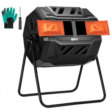 Imagem de Composteira Rotativa VIVOSUN Laranja Dupla Câmara 163 L, Estrutura Metálica e Polipropi...