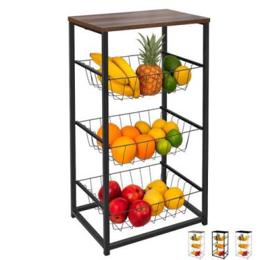Imagem de Fruteira De Chão Aramada Cozinha Metal Madeira Moderna Mesa - Utility 
