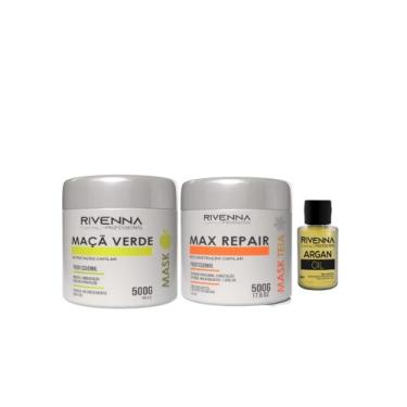 Imagem de RECONSTRUÇÃO MAX REPAIR 500g + HIDRATAÇÃO DE MAÇA VERDE 500G + OLEO DE