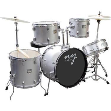Imagem de Bateria Acústica 2t Cromada Prata Com Banco Ny-f1rst F097