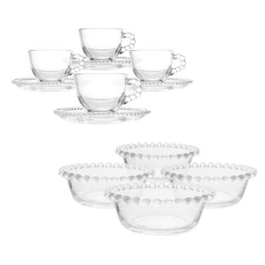 Imagem de Conjunto Café Da Manha 4 Xícaras Com Pires De Cristal 80ml & 4 Tigelas