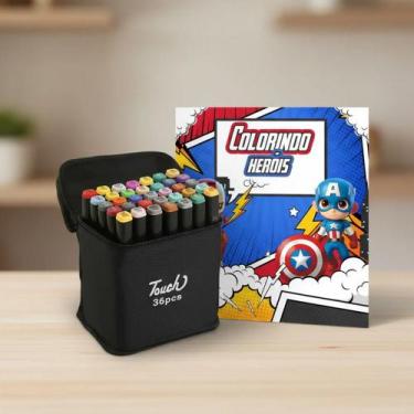 Imagem de Livros De Colorir Pintura Herois + Canetinhas 36 Cores Permanentes - T