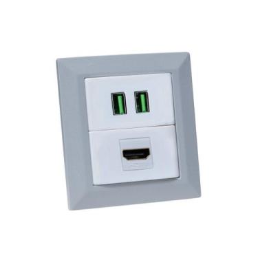 Imagem de Espelho de Tomada Duplo Chanfrado 1 HDMI 2Usb 4.9A - CONNECT CAIXA TOM