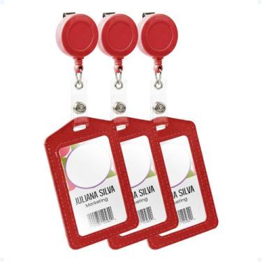 Imagem de Kit 3 Porta Crachá Clip Retrátil Protetor Flexível Vertical - Hxt, Ver
