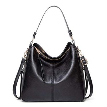 Imagem de JXGSGOGO Bolsas de Ombro Hobo Femininas Bolsa de Ombro Grande Macio Couro PU, Preto, One_Size, Clássico