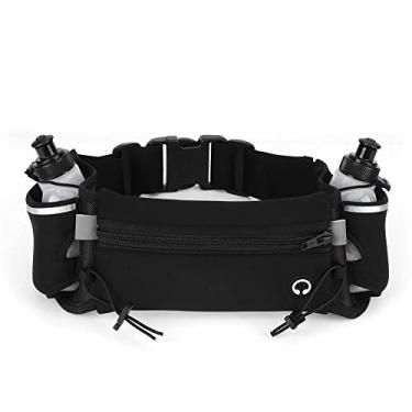 Imagem de Keenso Bolsa de cintura esportiva, cinto de corrida com garrafa de água, esportes ao ar livre, impermeável, bolsa de cintura, conjunto de garrafas, antiderrapante (preto) bolsa esportiva