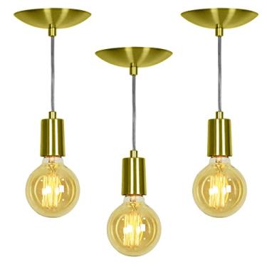 Imagem de Kit 3 Pendente Tubo Cilindro Alumínio Dourado Fio 1.20m