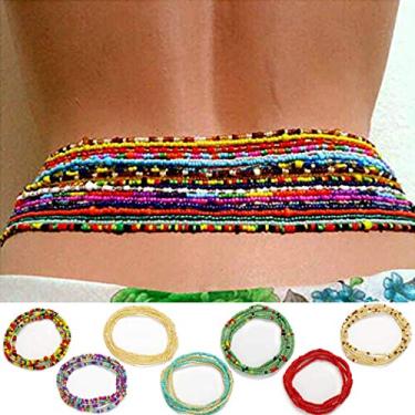 Imagem de ELABEST Corrente de contas de cintura africana em camadas para o abdômen para praia, 7 unidades, acessórios corporais para mulheres, 31.4 Inch (Pack of 7), Plástico, Sem Pedra Preciosa
