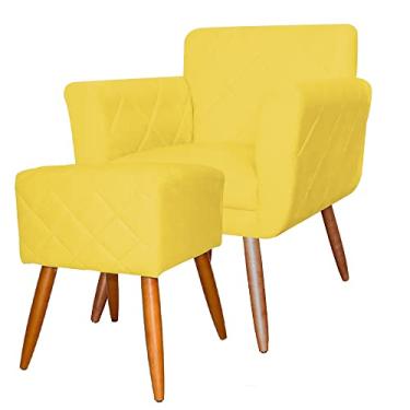 Imagem de Combo Poltrona mais Puff Isabela em Tressê Pés Palito Suede Amarelo - DS Estofados