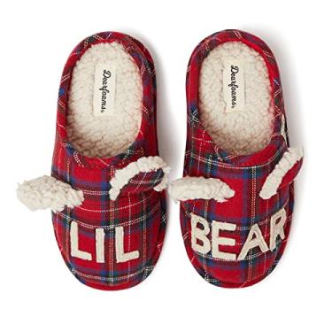 Imagem de Dearfoams Pijama para crianças e crianças pequenas com urso de Natal combinando com urso familiar, Lil Bear Tartan Xadrez, 13 Big Kid