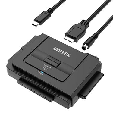 Imagem de Unitek Kit adaptador de disco rígido externo conversor USB C para IDE e SATA para disco rígido universal 2.5/3.5 HDD/SSD, função de backup de um toque, adaptador de alimentação 12V/2A incluído