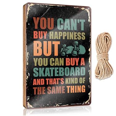 Imagem de Man Cave Bar Você não pode comprar felicidade, mas você pode comprar um skate placa de madeira garagem placa de lata presentes de marido (Tamanho: 15X28cm)