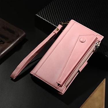 Imagem de Bolsa com zíper carteira de telefone para Samsung A23 A53 A33 A73 A72 A13 A22 A21S Flip Case Capa de Couro Luxo, Rosa, Para GalaxyA12