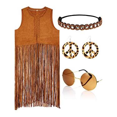 Imagem de WILLBOND Women Hippie Costume Fringe Vest Faux Suede Tassel Vest for Halloween Cosplay (XL)