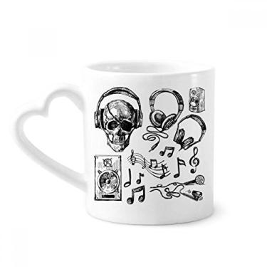 Imagem de Fone de ouvido de caveira com padrão de instrumento musical caneca café cerâmica copo de coração de vidro