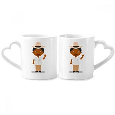 Imagem de Conjunto de canecas de porcelana de casal desenho de Cuba preto com alça de coração