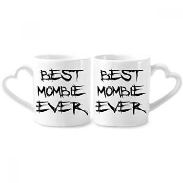 Imagem de Best Mombie Ever Words Family Bless Conjunto de canecas de porcelana para casais, copo de cerâmica com alça de coração