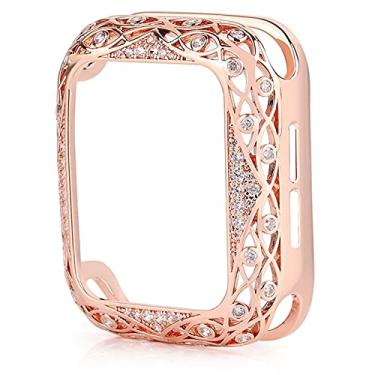 Imagem de MAALYA Amortecedor de luxo feminino de cobre esculpido para Apple Watch Case Series8 45/44/40mm 41/42/38mm Diamante Bling Metal iWatch Series 7 SE/6/5/4/3/2 45 41 mm (Cor: ouro rosa, Tamanho: 38MM)