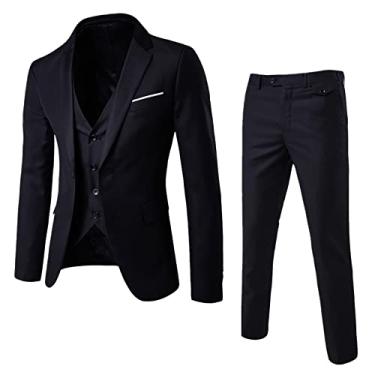 Imagem de YHEGHT Terno masculino fino 2 peças jaqueta de festa de casamento de negócios colete e calças casaco bandeira masculina maiô (preto, 4GG)