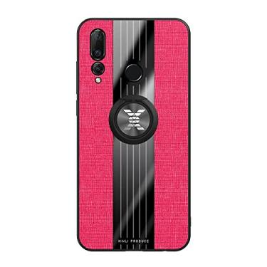 Imagem de Casos de flip de smartphone Compatível com Huawei Nova 4 Case, com Magnetic 360° Kickstand Case, Multifuncional Case Cloth Textue Shockproof TPU Protective Duty Case Flip casos (Color : Rojo)