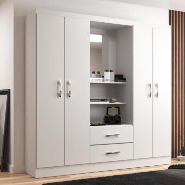 Imagem de Guarda Roupa 4 Casal Portas 2 Gavetas Capelinha Evidência Móveis - Branco