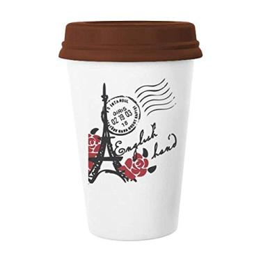 Imagem de Caneca Eiffel Torre Rosas França Paris Estilo Carimbo Caneca Café Copo Copo Cerâmica Tampa