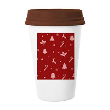 Imagem de Caneca natalina de alce com floco de neve e muleta de sino de café com tampa de cerâmica