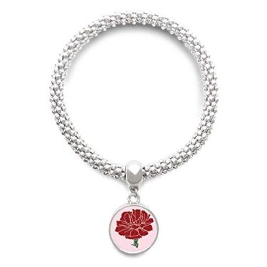 Imagem de DIYthinker Pulseira de prata com pingente de flor de cravo rosa Mothe Day Pulseira de joia ajustável
