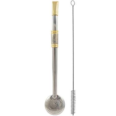 Imagem de Bomba Chimarrão Para Cuia Com Rosca Aço Inox 304 Banho Ouro Laçador