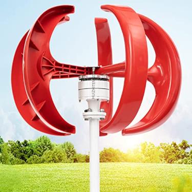 Imagem de Com turbina eólica do controlador MPPT, 300W 12V 24V 48V Lanterna vermelha Gerador de vento de jardim vertical 5 lâminas para iluminação de rua em casa,48v