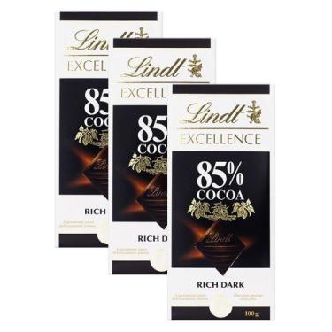 Imagem de Chocolate Lindt Excellence 85% Cocoa Dark Com 100G  Kit Com Três Unida