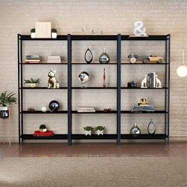 Imagem de Conjunto 3 Estantes para Livros Industrial Aço 15 Prateleiras 187x240cm Active Yescasa Preto Onix