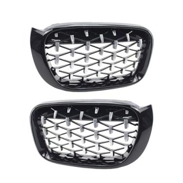 Imagem de Grade de para-choque dianteiro de carro, 2 peças abs brilhante preto/cromado estilo diamante, para bmw x3 f25 facelift, x4 f26 2014-2017