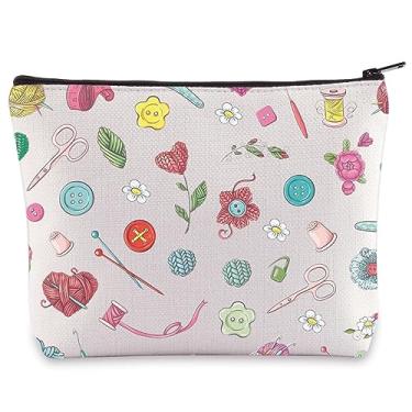 Imagem de LEVLO Bolsa de tricô com zíper, presente de crochê para amantes de crochê, bolsa de armazenamento de tricô para iniciantes em crochê, Tricô, Bolsa cosmética