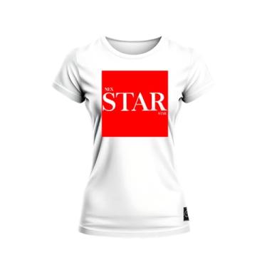 Imagem de Baby Look Confortável Premium Feminina Estampada Star Red Branco G