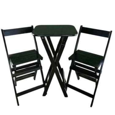 Imagem de Conjunto Mesa Bistrô Bar Dobrável com 2 Cadeiras em Madeira Maciça - Preto