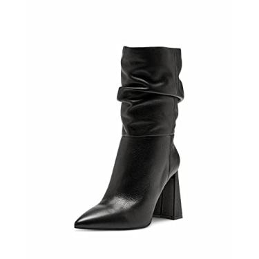 Imagem de Vince Camuto Bota de couro preta com salto médio e cano médio AMBIE, Preto, 10