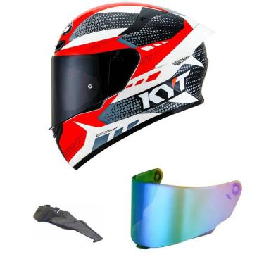 Imagem de Capacete KYT TT Course Gear Vermelho Mais Viseira Camaleão e Spoiler Fumê