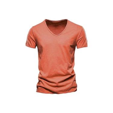 Imagem de Casual Masculino Magro Básico Estilo Esportes Ao Ar Livre Manga Curta Camiseta Da Moda (Color : Orange Red, Size : 3X-Large)