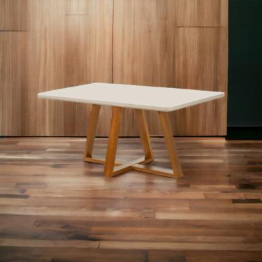 Imagem de Mesa De Jantar Bela 120x80cm Tampo Vidro/mdf Base Madeira Cas