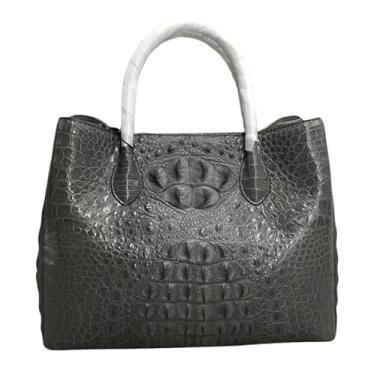 Imagem de Bolsa feminina de couro de crocodilo real exótico grande verde pele de jacaré genuína alça superior bolsa feminina de ombro único, Preto