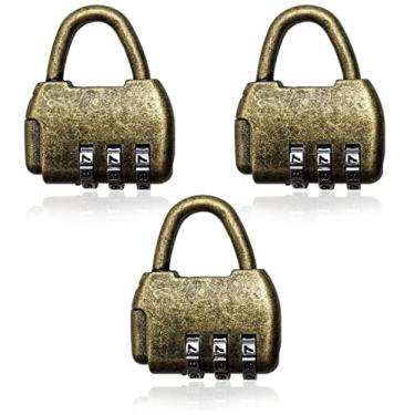 Imagem de Hyamass 3 cadeados vintage, 3 combinações digitais, fechaduras com senha redefiníveis, cadeado de código de número bronze antigo decorativo para malas de bagagem, gaveta, armário, senha original (000)