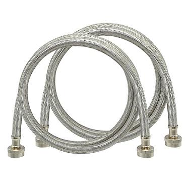 Imagem de TT FLEX Mangueiras para máquina de lavar 1,8 m, mangueiras de arruela de aço inoxidável trançadas com conector FHT de 0,9 cm, linha de abastecimento de água da máquina de lavar