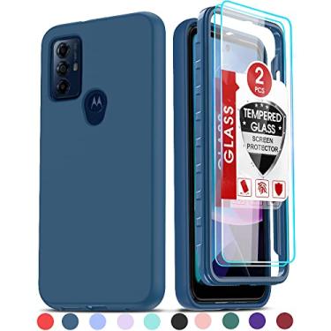 Imagem de LeYi Capa para celular Moto G Pure/G Play 2023/G Power 2022 com [2 películas de vidro temperado], capa de telefone de silicone líquido macio à prova de choque de corpo inteiro para Motorola G Play 2023/G Power 2022, azul