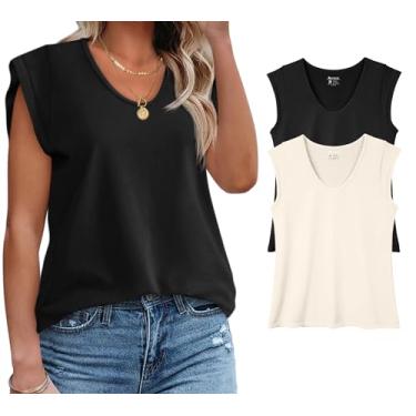 Imagem de OQQ Camisetas femininas de 2 peças com gola redonda e ajuste elástico sem costura, Preto, bege, M
