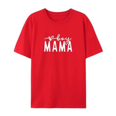 Imagem de Camisetas femininas com estampa de letras para meninos e mamãe para o Dia das Mães, Vermelho, P
