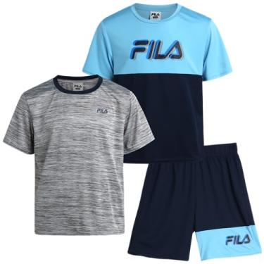 Imagem de Fila Conjunto de shorts para meninos - camiseta ativa de 3 peças e fotos de malha de desempenho - Conjunto de roupa de verão para meninos (4-12), Mar Báltico/Azul/Cinza, 8