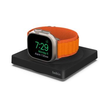 Imagem de Belkin Carregador Apple Watch, base de viagem de carregamento rápido sem fio certificada MFi com modo criado-mudo, design minimalista e cabo USB tipo C incluído para Apple Watch séries 8, 7, 6, 5, 4,