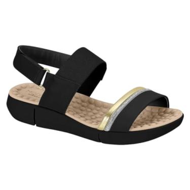 Imagem de Sandália Feminina Ultraconforto Calce Fácil Velcro Modare 7142.133 (Preto com Dourado, BR, Adulto, Numérico, 36)